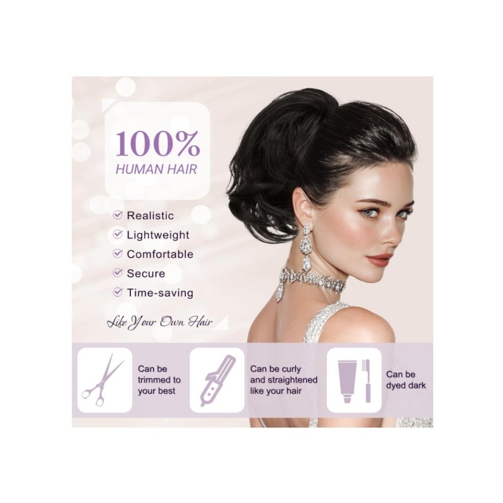9" Claw Clip Real Human Hair Ponytail Extension Short Messy Bun Dark Brown Updo - Picture 3 of 5